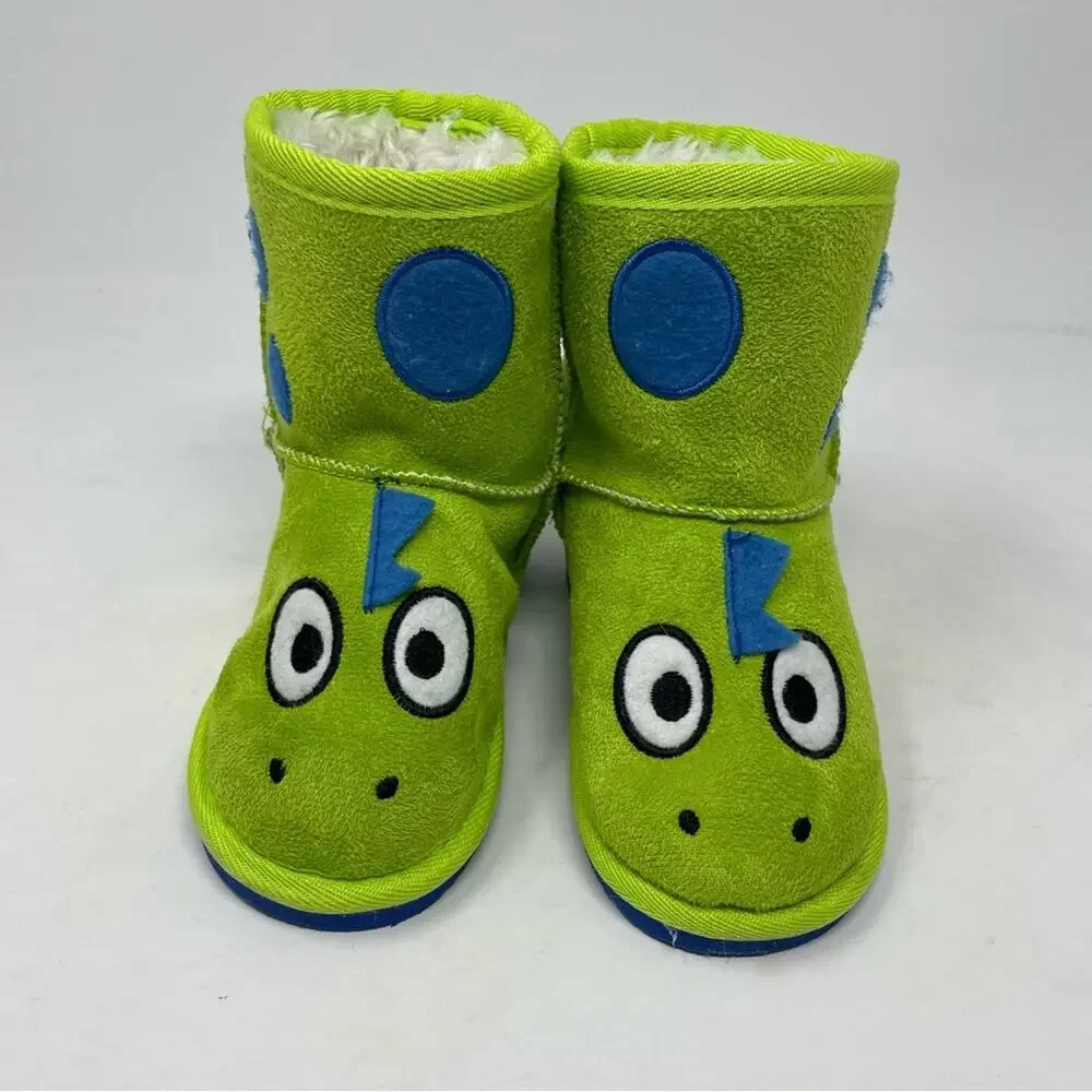 Lazy One Green Dinosaur Fur Lined Toasty Toez Slippers XS (6-7)